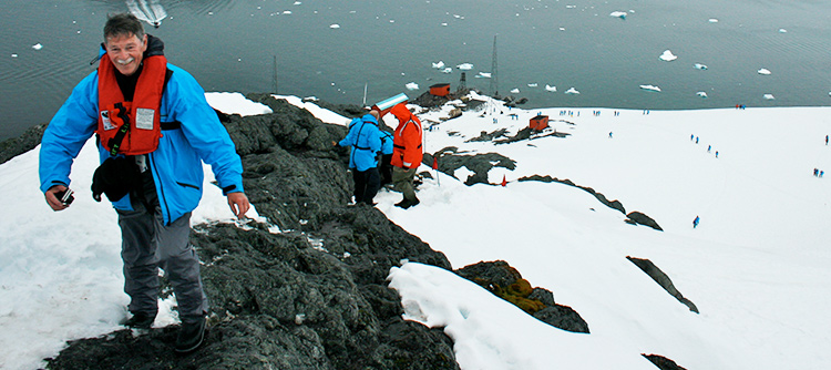 Vantage travelers set foot on the snowy landscape of Antarctica