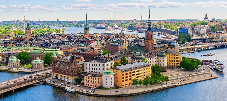 Aerial view of the city of Stockholm, Sweden on a clear day